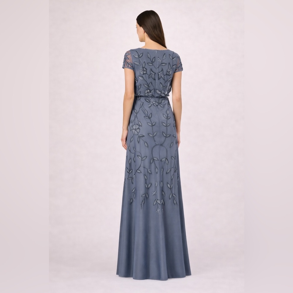 Adrianna Papell SZ 22W NWT Beaded Mesh Evening Gown MOB Short Sleeve Elegant MOG - Picture 2 of 16